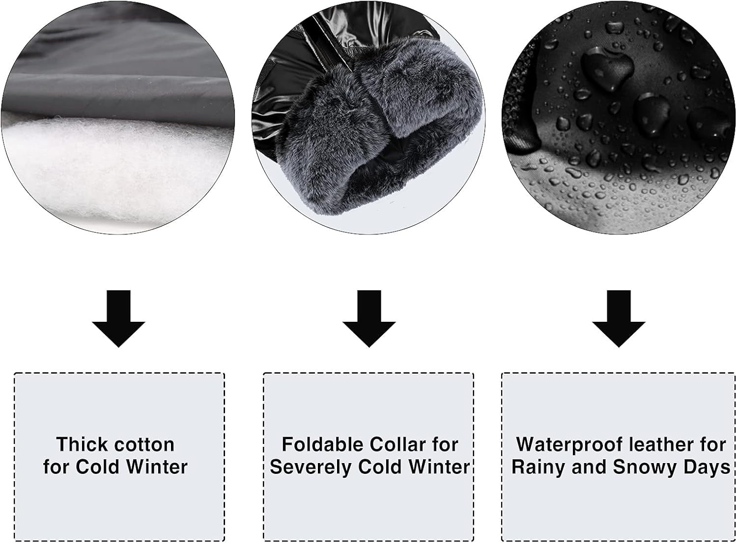 Warm Large Dog Jacket for Cold Weather, Windproof Dog Clothes for Large Dogs, Reversible D-Ring Large Dog Coats for Winter with Furry Collar, Cozy Zip up Dog Winter Coats for Large Dogs Black L