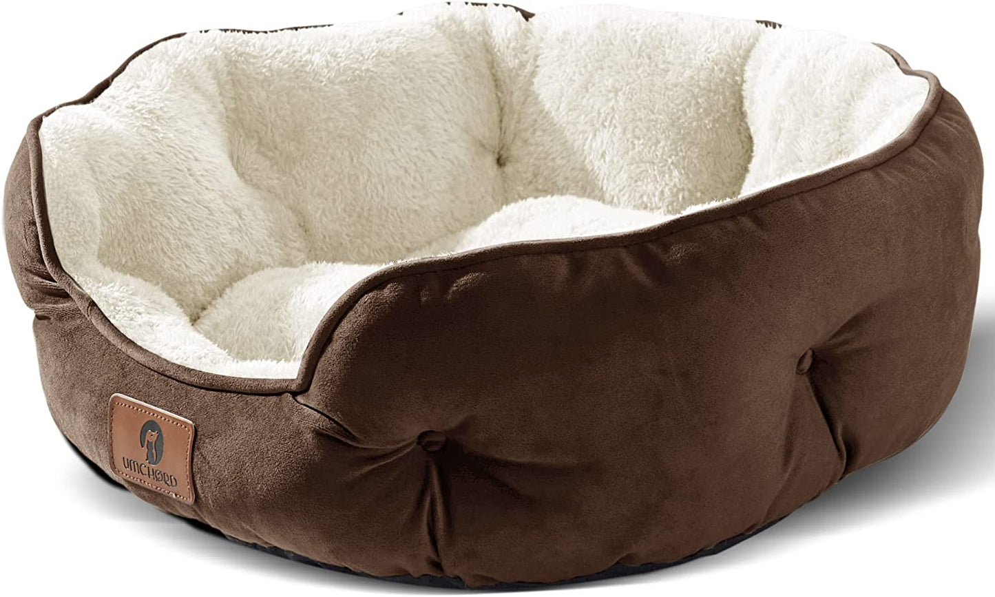 Luxury Small Dog Bed – Extra Soft Pet Bed for Small Dogs, Puppies & Cats – Machine Washable with Anti-Slip, Water-Resistant Oxford Bottom (Brown, 20")