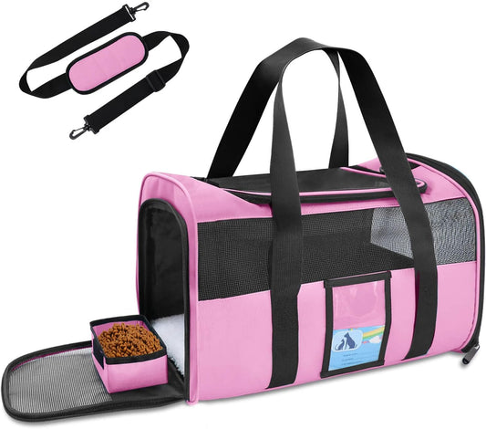 Pet Carrier Airline Approved, Cat Carriers for Medium Small Cats, Soft Dog Carriers for Dogs, TSA Approved Pet Carrier for Cats Dogs of 15 Lbs, Puppy Carrier,Pink