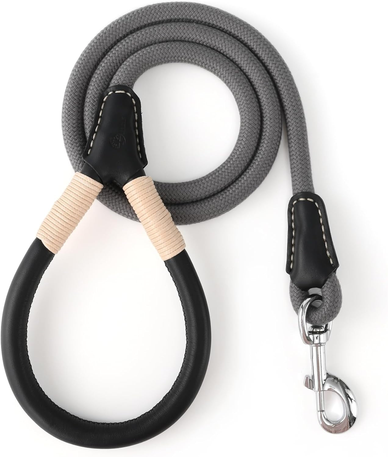 Genuine Leather Dog Leash with Heavy-Duty Clasp, 5FT Rope for Small to Large Dogs (Gray)