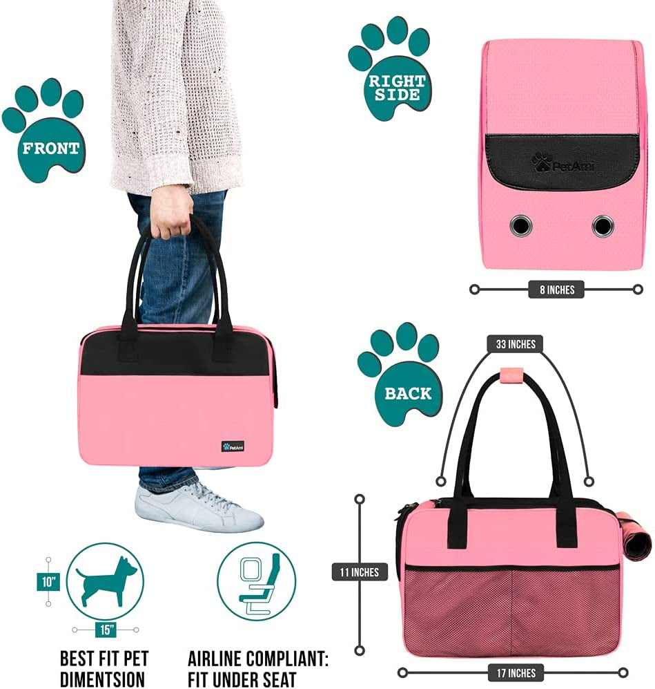Pink Dog Purse Carrier for Small Dogs & Cats – Airline Approved Soft-Sided Pet Travel Bag with Pockets & Sherpa Bed (Up to 12 Lbs)