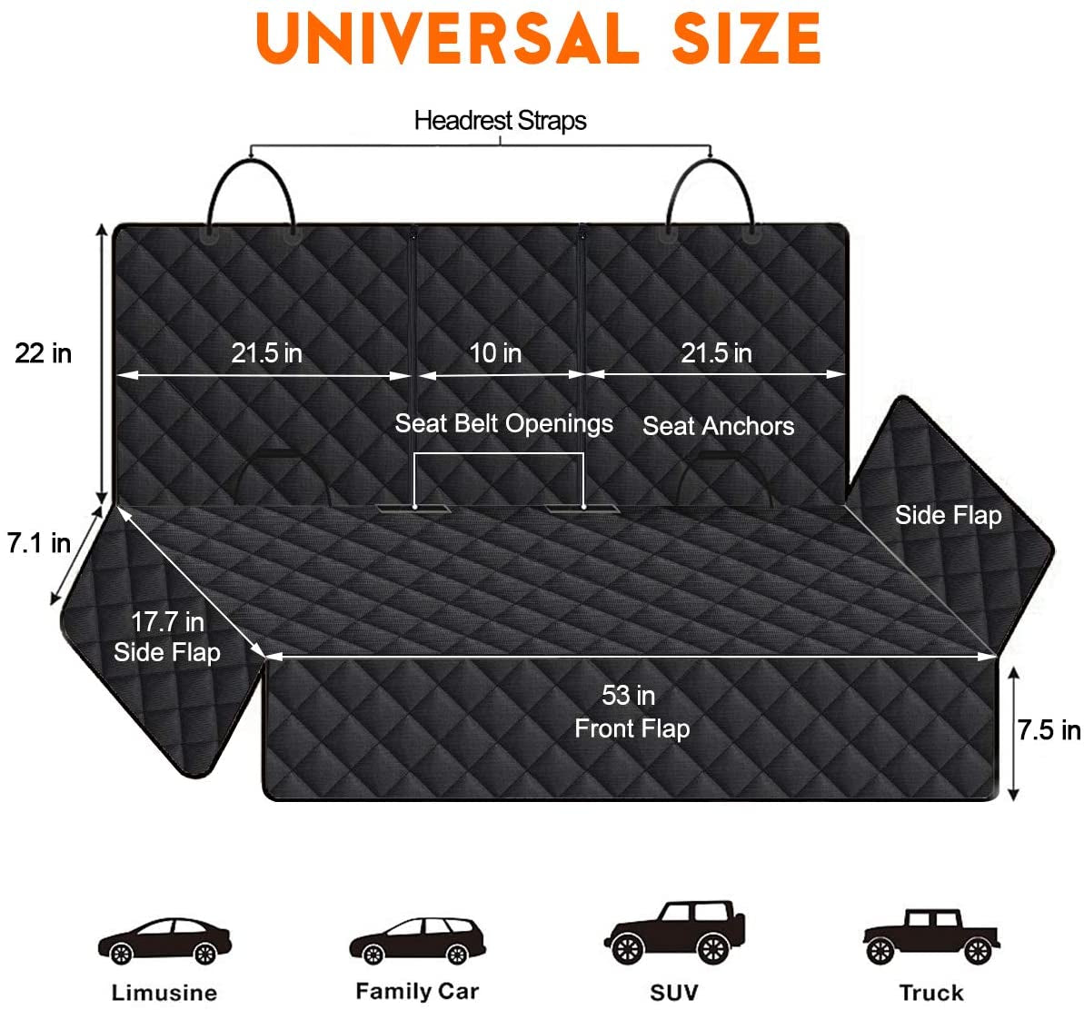 Luxury Waterproof Dog Car Seat Protector – Non-Slip Bench Cover with Armrest Access (Black)