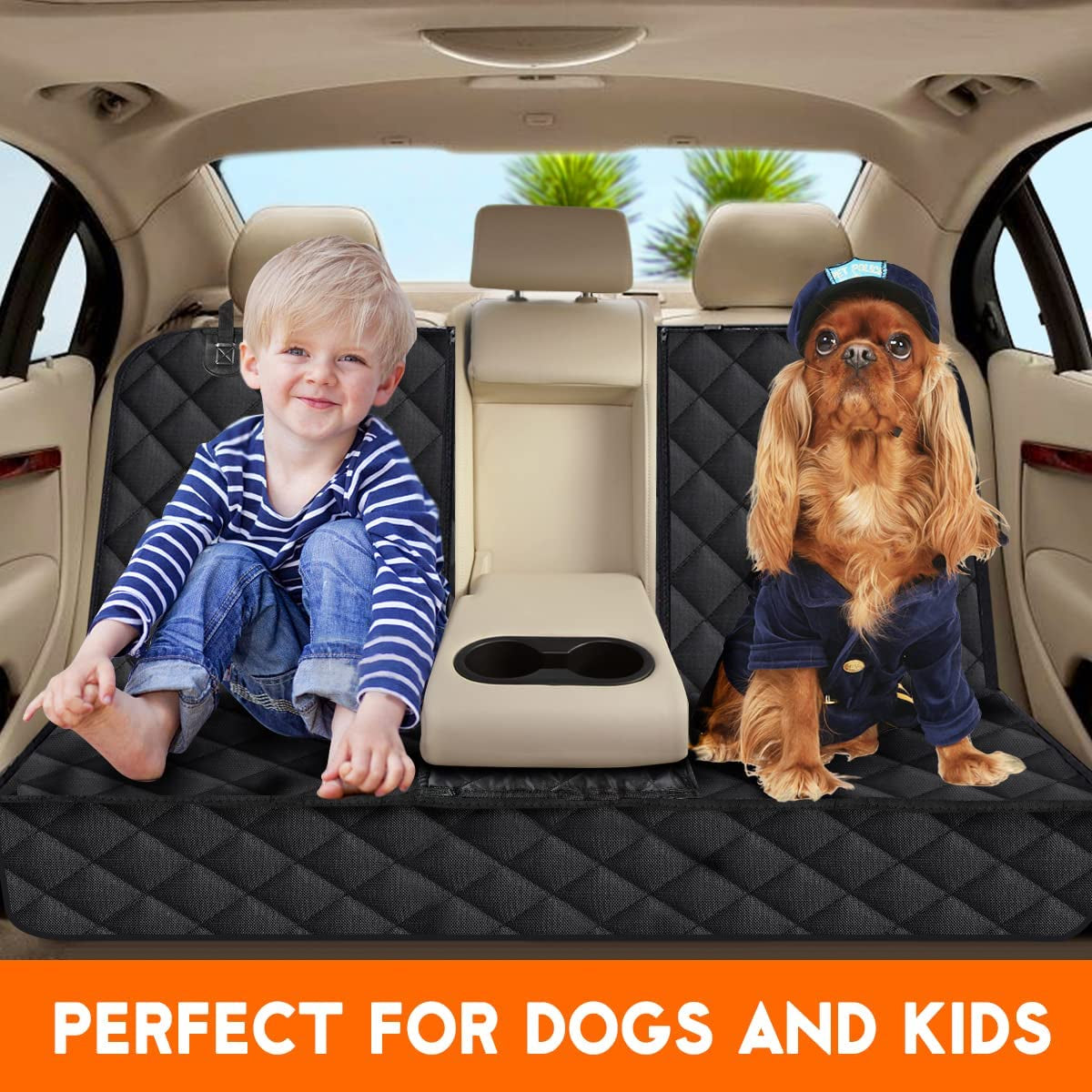 Luxury Waterproof Dog Car Seat Protector – Non-Slip Bench Cover with Armrest Access (Black)