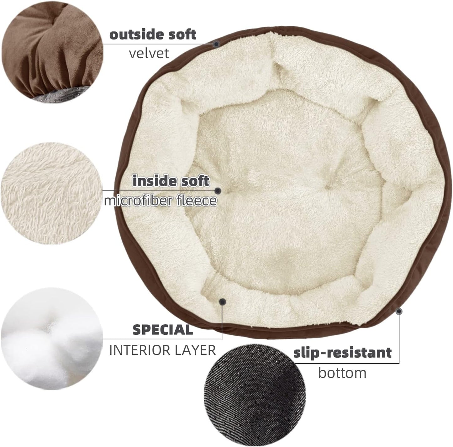 Luxury Small Dog Bed – Extra Soft Pet Bed for Small Dogs, Puppies & Cats – Machine Washable with Anti-Slip, Water-Resistant Oxford Bottom (Brown, 20")