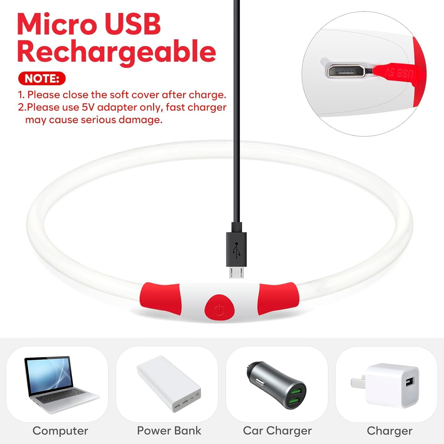 LED Dog Collar Light (Red) – USB Rechargeable for Night Safety