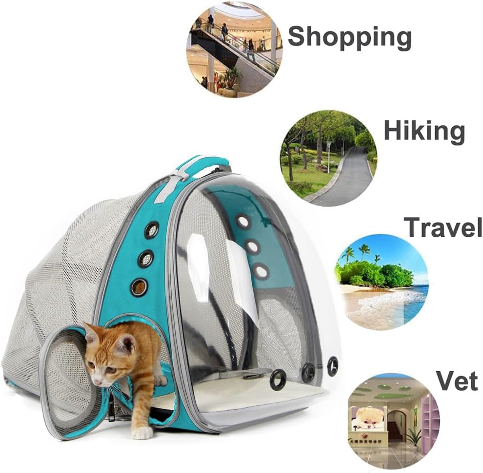 Cat Travel Backpack with Fan – Space Capsule Pet Carrier for Cats & Small Dogs, Clear Bubble Window, Ventilated Backpack for Pets up to 12 Lbs (Green)
