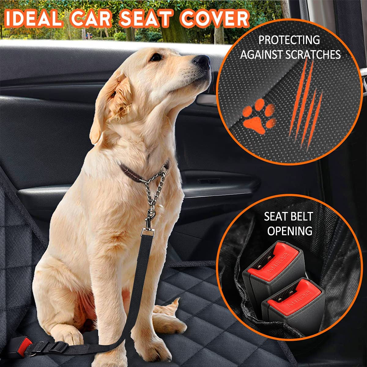 Luxury Waterproof Dog Car Seat Protector – Non-Slip Bench Cover with Armrest Access (Black)
