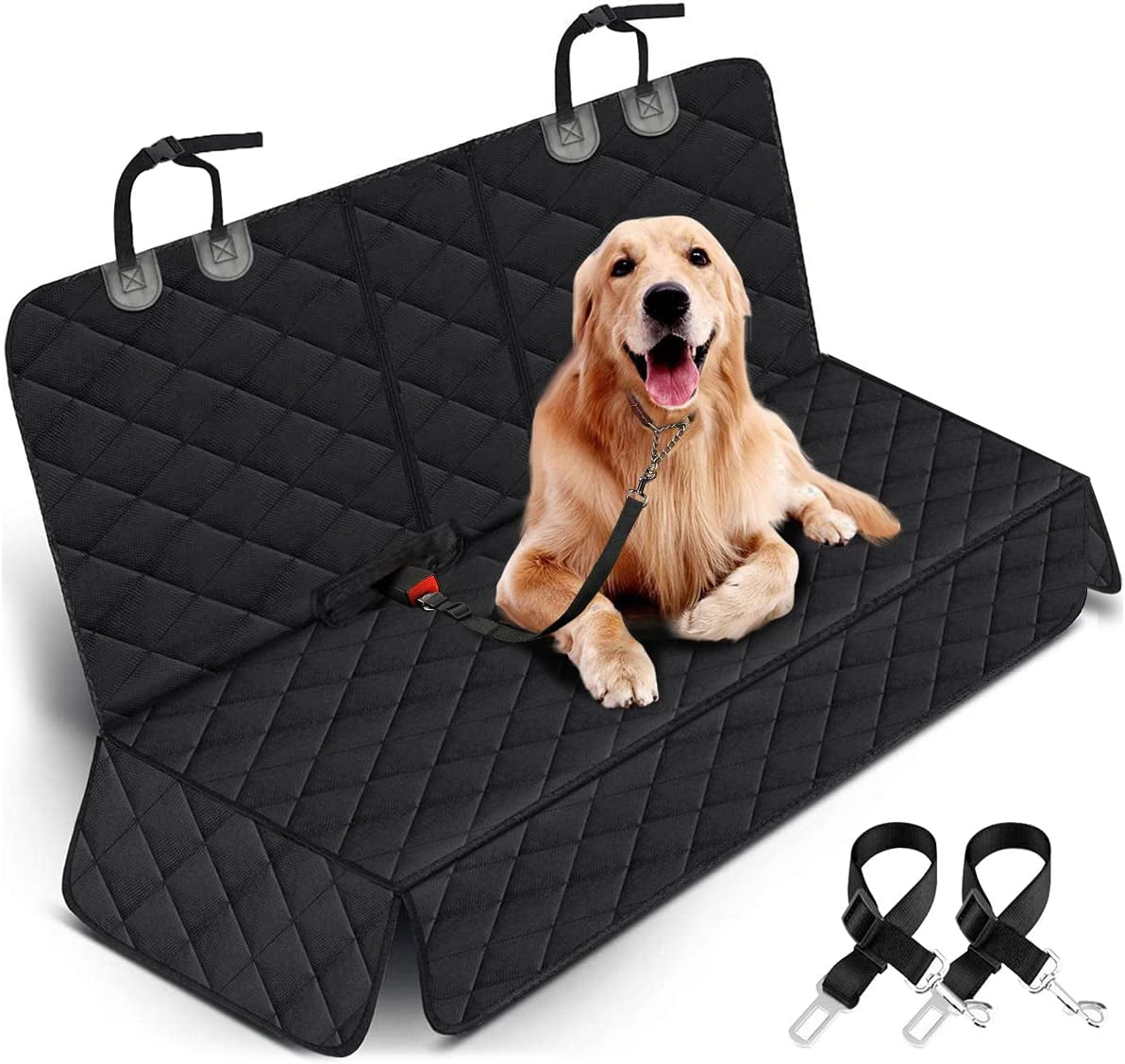 Luxury Waterproof Dog Car Seat Protector – Non-Slip Bench Cover with Armrest Access (Black)