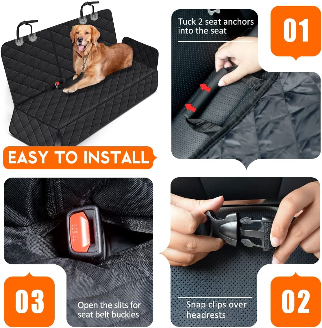 Luxury Waterproof Dog Car Seat Protector – Non-Slip Bench Cover with Armrest Access (Black)