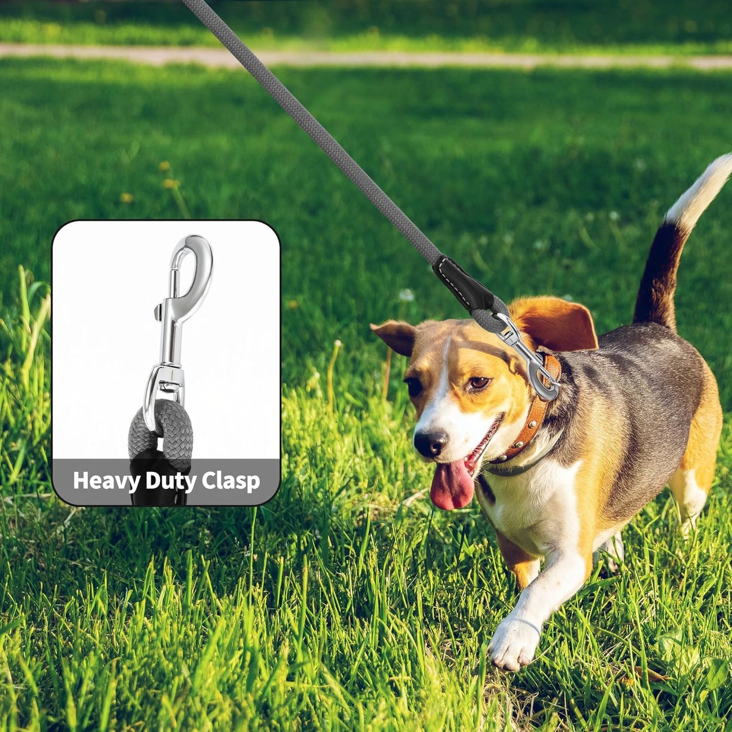 Genuine Leather Dog Leash with Heavy-Duty Clasp, 5FT Rope for Small to Large Dogs (Gray)