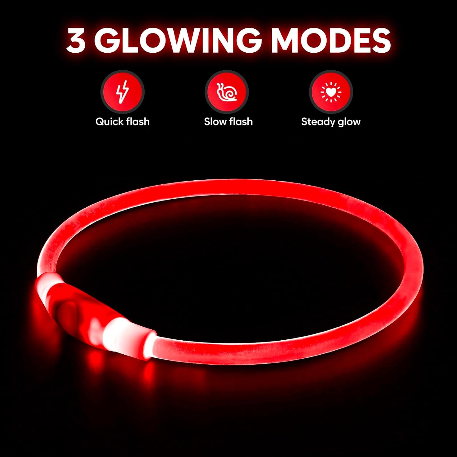 LED Dog Collar Light (Red) – USB Rechargeable for Night Safety