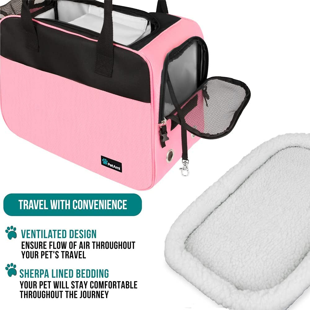 Pink Dog Purse Carrier for Small Dogs & Cats – Airline Approved Soft-Sided Pet Travel Bag with Pockets & Sherpa Bed (Up to 12 Lbs)