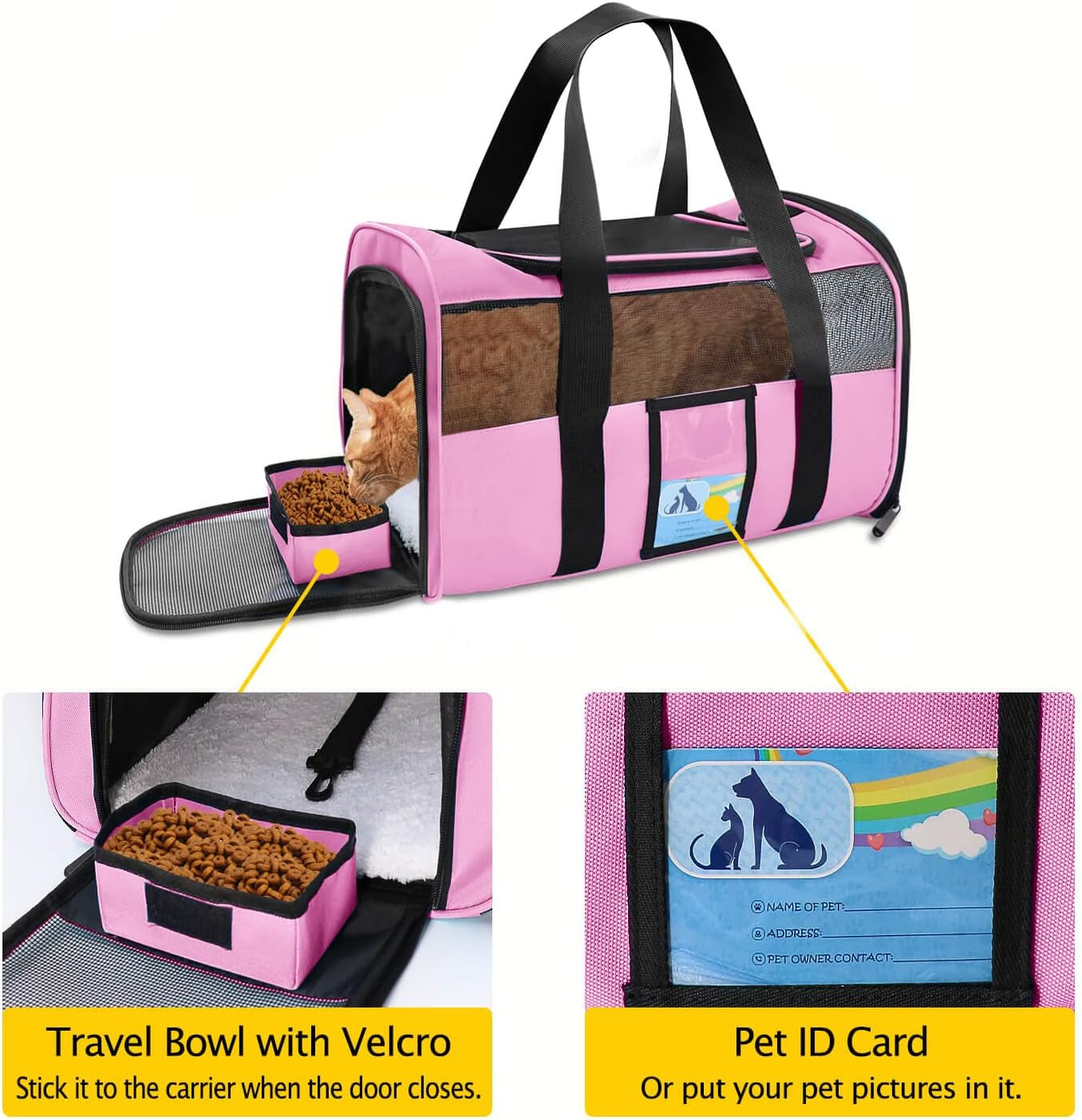 Pet Carrier Airline Approved, Cat Carriers for Medium Small Cats, Soft Dog Carriers for Dogs, TSA Approved Pet Carrier for Cats Dogs of 15 Lbs, Puppy Carrier,Pink