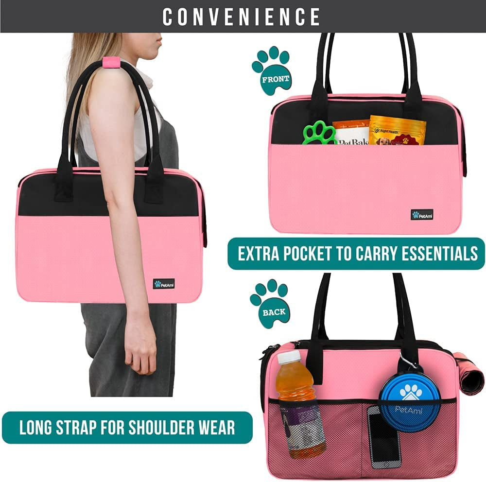 Pink Dog Purse Carrier for Small Dogs & Cats – Airline Approved Soft-Sided Pet Travel Bag with Pockets & Sherpa Bed (Up to 12 Lbs)