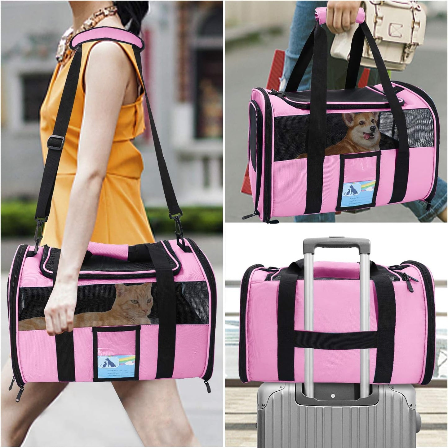 Pet Carrier Airline Approved, Cat Carriers for Medium Small Cats, Soft Dog Carriers for Dogs, TSA Approved Pet Carrier for Cats Dogs of 15 Lbs, Puppy Carrier,Pink