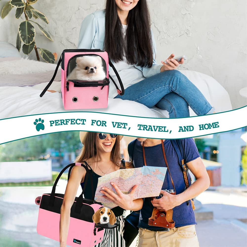 Pink Dog Purse Carrier for Small Dogs & Cats – Airline Approved Soft-Sided Pet Travel Bag with Pockets & Sherpa Bed (Up to 12 Lbs)