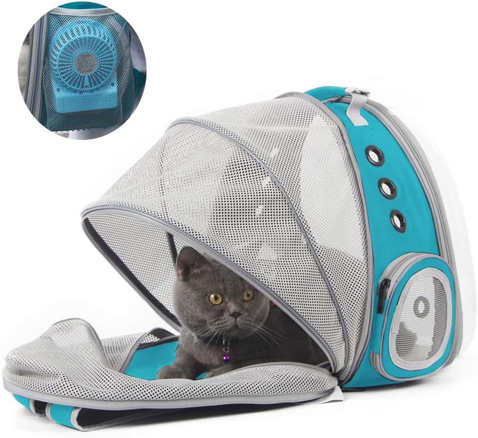 Cat Travel Backpack with Fan – Space Capsule Pet Carrier for Cats & Small Dogs, Clear Bubble Window, Ventilated Backpack for Pets up to 12 Lbs (Green)