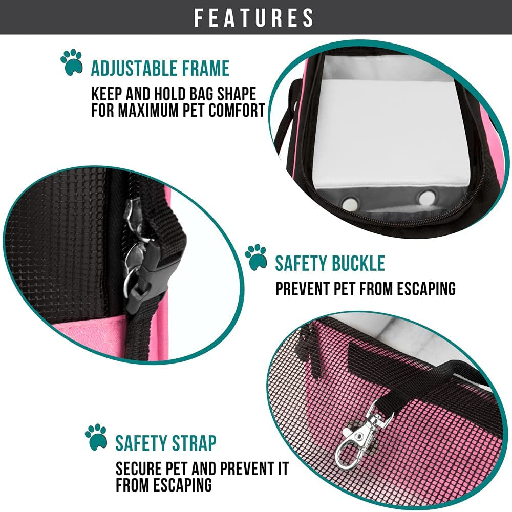 Pink Dog Purse Carrier for Small Dogs & Cats – Airline Approved Soft-Sided Pet Travel Bag with Pockets & Sherpa Bed (Up to 12 Lbs)