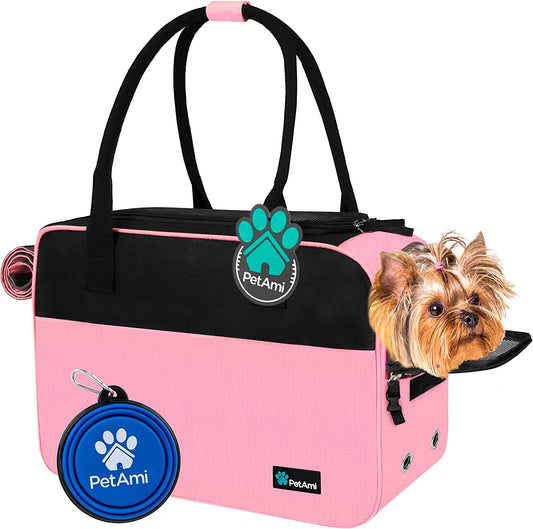Pink Dog Purse Carrier for Small Dogs & Cats – Airline Approved Soft-Sided Pet Travel Bag with Pockets & Sherpa Bed (Up to 12 Lbs)