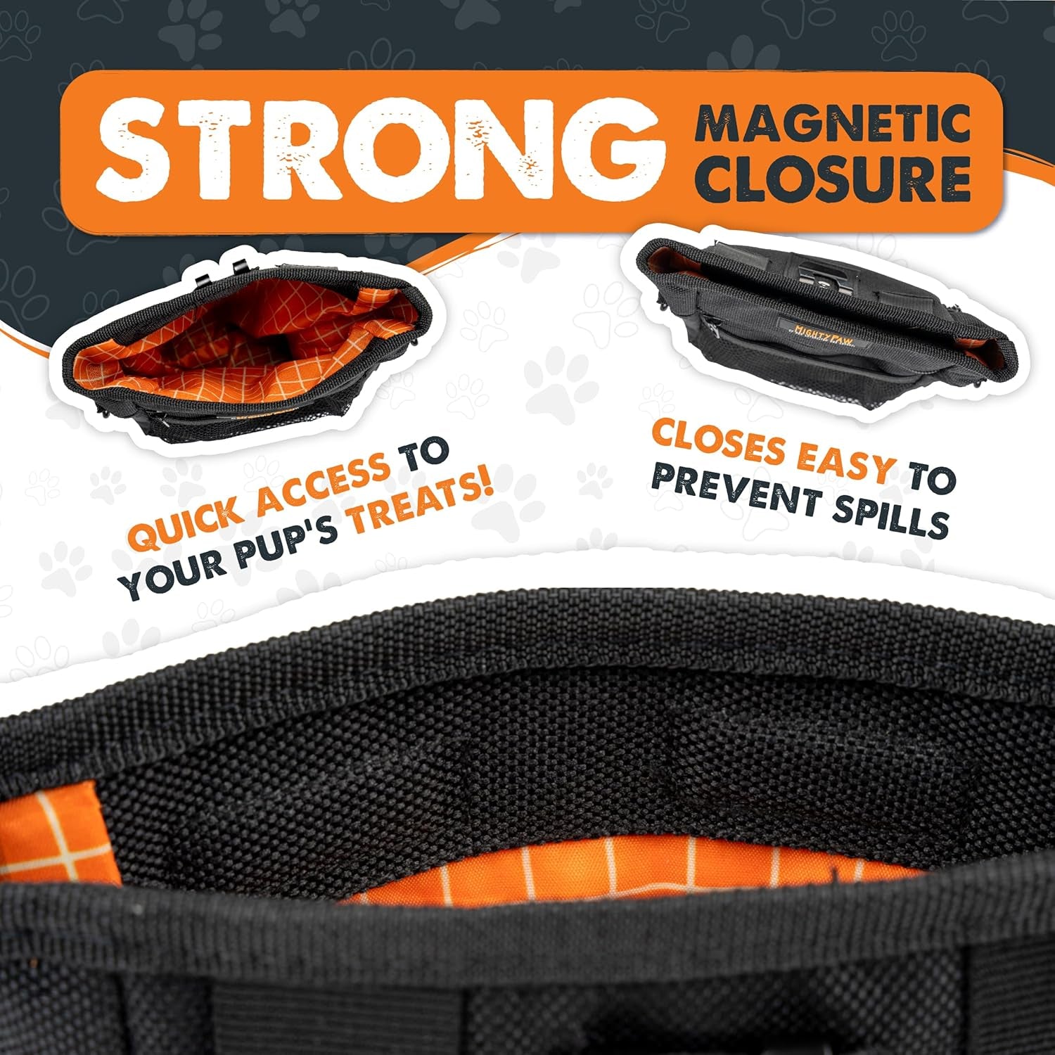 Dog Treat Pouch with Magnetic Closure – Hands-Free Training Bag with Built-In Poop Bag Dispenser – No-Spill Treat Holder for Walks & Obedience Training (Black)