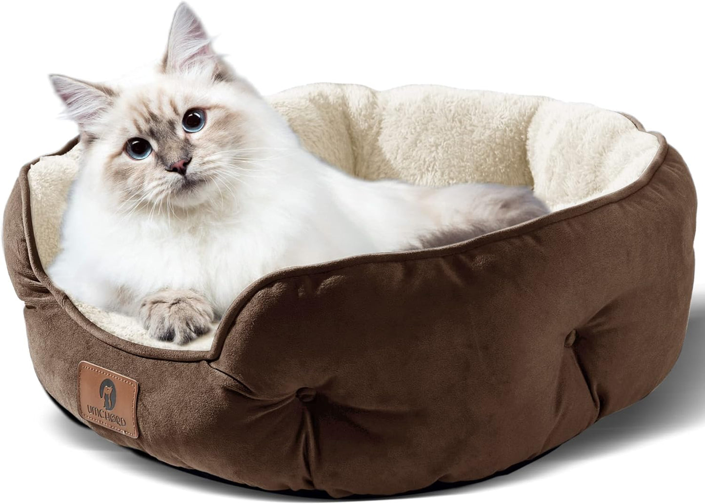 Luxury Small Dog Bed – Extra Soft Pet Bed for Small Dogs, Puppies & Cats – Machine Washable with Anti-Slip, Water-Resistant Oxford Bottom (Brown, 20")