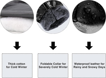 Warm Large Dog Jacket for Cold Weather, Windproof Dog Clothes for Large Dogs, Reversible D-Ring Large Dog Coats for Winter with Furry Collar, Cozy Zip up Dog Winter Coats for Large Dogs Black L