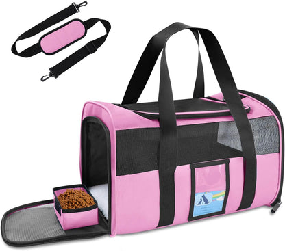Pet Carrier Airline Approved, Cat Carriers for Medium Small Cats, Soft Dog Carriers for Dogs, TSA Approved Pet Carrier for Cats Dogs of 15 Lbs, Puppy Carrier,Pink