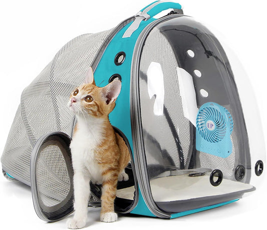 Cat Travel Backpack with Fan – Space Capsule Pet Carrier for Cats & Small Dogs, Clear Bubble Window, Ventilated Backpack for Pets up to 12 Lbs (Green)