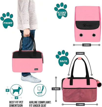 Pink Dog Purse Carrier for Small Dogs & Cats – Airline Approved Soft-Sided Pet Travel Bag with Pockets & Sherpa Bed (Up to 12 Lbs)