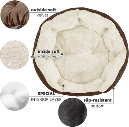 Luxury Small Dog Bed – Extra Soft Pet Bed for Small Dogs, Puppies & Cats – Machine Washable with Anti-Slip, Water-Resistant Oxford Bottom (Brown, 20")