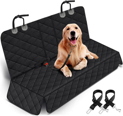 Luxury Waterproof Dog Car Seat Protector – Non-Slip Bench Cover with Armrest Access (Black)
