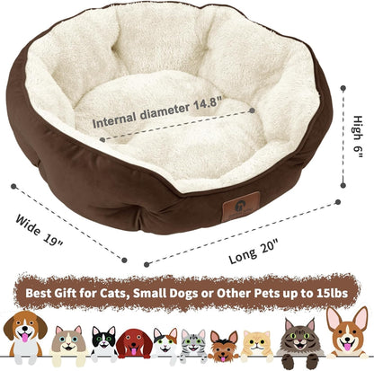 Luxury Small Dog Bed – Extra Soft Pet Bed for Small Dogs, Puppies & Cats – Machine Washable with Anti-Slip, Water-Resistant Oxford Bottom (Brown, 20")