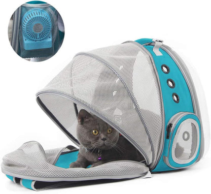 Cat Travel Backpack with Fan – Space Capsule Pet Carrier for Cats & Small Dogs, Clear Bubble Window, Ventilated Backpack for Pets up to 12 Lbs (Green)