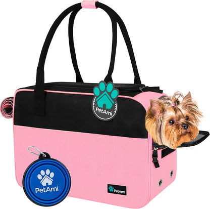 Pink Dog Purse Carrier for Small Dogs & Cats – Airline Approved Soft-Sided Pet Travel Bag with Pockets & Sherpa Bed (Up to 12 Lbs)