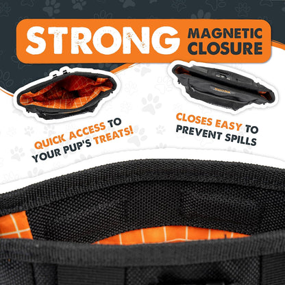 Dog Treat Pouch with Magnetic Closure – Hands-Free Training Bag with Built-In Poop Bag Dispenser – No-Spill Treat Holder for Walks & Obedience Training (Black)
