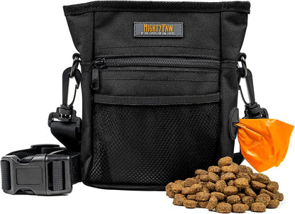 Dog Treat Pouch with Magnetic Closure – Hands-Free Training Bag with Built-In Poop Bag Dispenser – No-Spill Treat Holder for Walks & Obedience Training (Black)